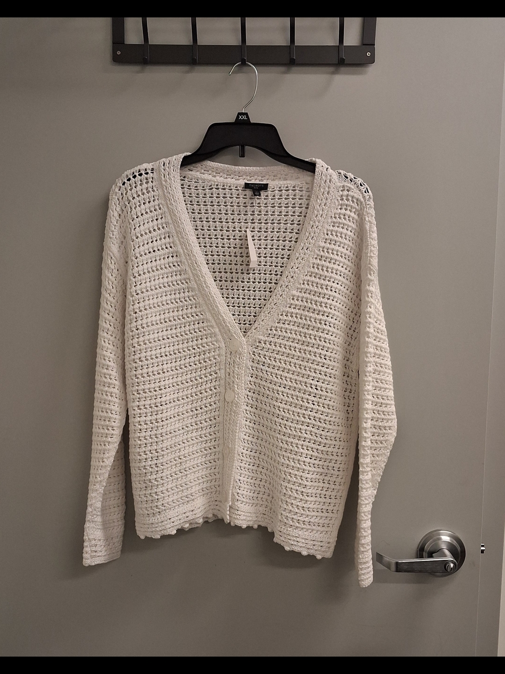 NWT Talbots White Crochet V-Neck Cardigan Sweater LG P - Picture 2 of 7